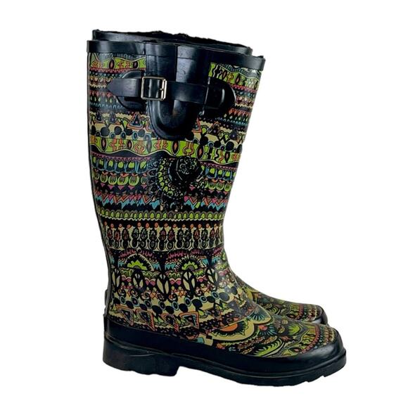 The Sak Sacroot Rain Boots Peace Love Boho Chunky Black Multi Women’s Size 7M - Picture 3 of 15